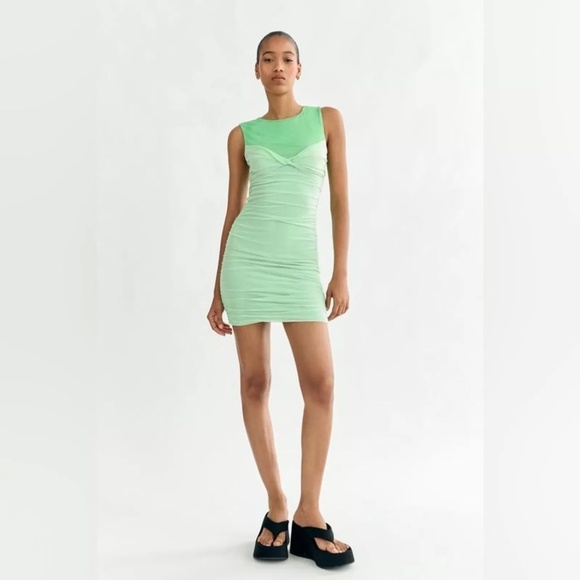 NWT ZARA Tulle Mesh bright green mini dress size medium - Picture 1 of 8